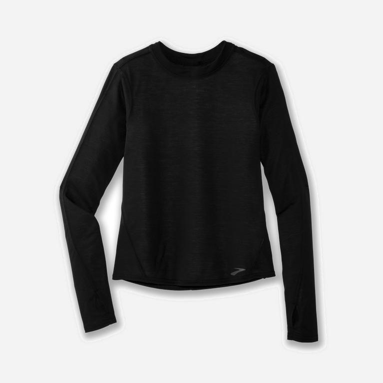 Brooks Distance Israel - Women's Long Sleeve Running Shirt - Heather Oatmeal/Black (78364-QWTY)